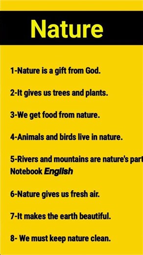 🌿 Essay on Nature in English | 8 Lines on Nature | Easy English Essay for Students #handwriting