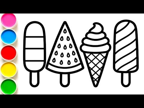 Ice Cream 🍦 Drawing, Painting & Colouring For Kids and Toddlers | Easy Step by Step drawing ✏️