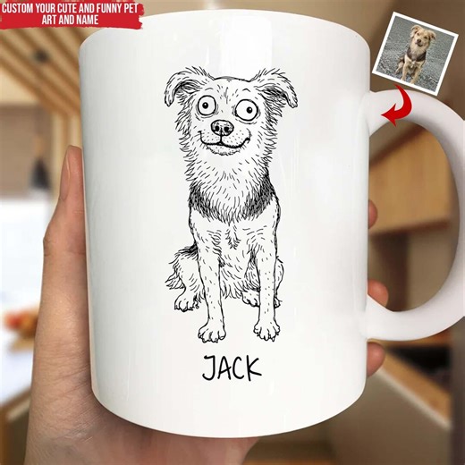 Custom Funny Pet Portrait Mug – Personalized Dog Sketch Mug With Name – Gift for Dog Lovers - Etsy