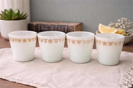 Vintage Pyrex Gold Butterfly Mugs | Set of 4 Milk Glass Cups | Mid-century Glassware - Etsy Canada