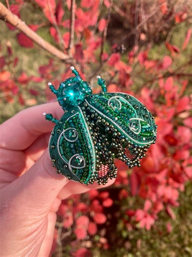 Emerald Green Beaded Bug Brooch: Swarovski Crystal Insect Pin, Nature Lover Gift - Etsy