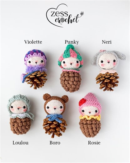 CROCHET TUTORIAL Pine Cone Face Collection - French PDF Pattern - Amigurumi Mini Pine Cone Doll - Etsy
