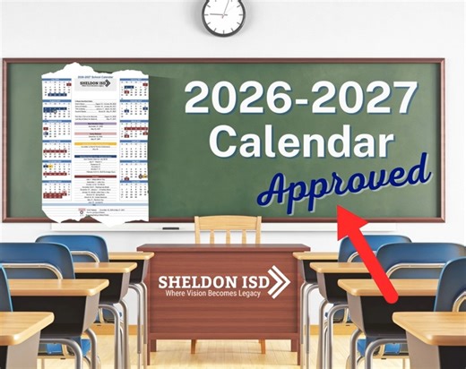 The 2026-2027 Sheldon ISD Academic Calendar is Here! 🗓️✅ Our Board of Trustees has officially approved the instructional calendar for the 2026-2027 school year! We know how important it is for our families and staff to have these dates early to plan for the year ahead. 🏫✨ The approved calendar is designed to maximize instructional time for our students while providing necessary breaks for our hardworking staff and families. Key highlights of the 2026-2027 calendar include: First Day of School 