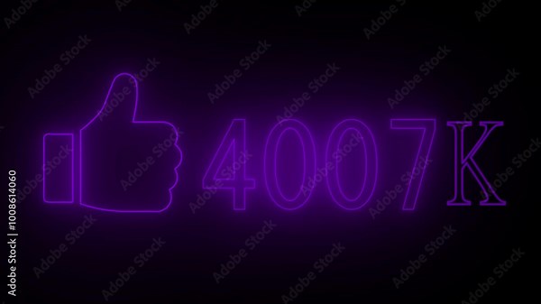 Neon bright glowing countdown timer from 2000 to 5000 k with like icon animation