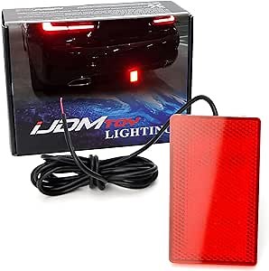 iJDMTOY Universal Fit Red Lens 15-LED Rear Bumper Diffuser Rear Fog Pilot Light Kit w/Race Car Style Strobe Brake Feature & Adjustable Add-On Mounting Bracket For Car SUV