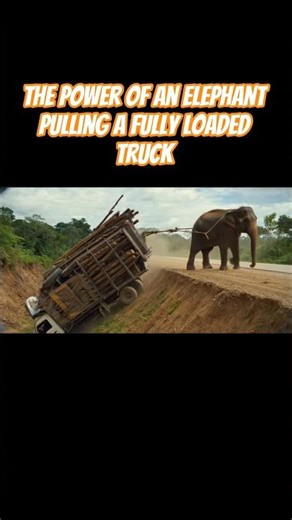 The power of an elephant pulling a fully loaded truck #elephant
