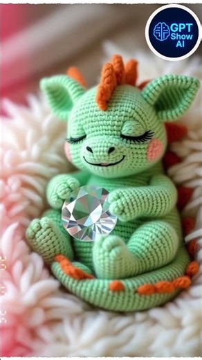 Crochet Baby Dragon Sleeping on Yarn Pillow 🧶💤