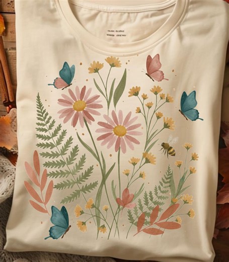 Boho Wildflowers PNG, Spring Flower Png, Pressed Flower Shirt Design, Retro Floral T-shirt, Colorful Wildflower Botanical, Trendy Spring Png - Etsy