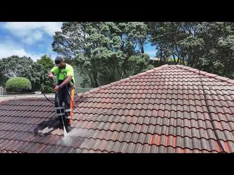 Pressure washing a concrete tile roof