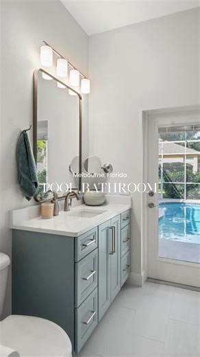 S&W Kitchens and Bath on Instagram: "Nothing says Florida living like a gorgeous pool bath that feels like a mini spa - bright natural light, gorgeous nature inspired tile and endless coastal charm! 🌊☀️🏝️ S&W Designer: Justin Champion, Melbourne Fl"