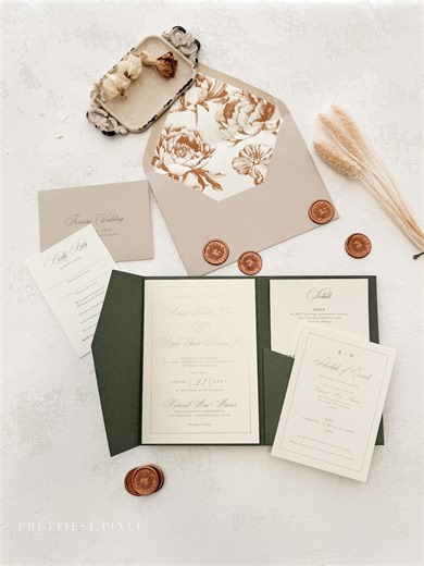 Green Wedding Invitations | Invitation Card | Elegant Invitations - Style 220 - Etsy