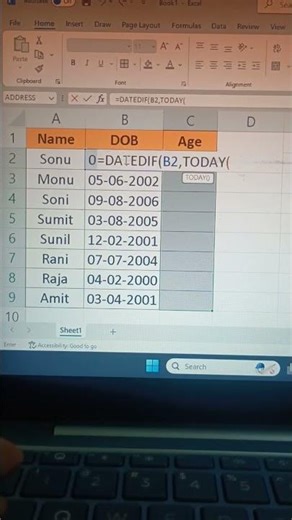 Excel mein Age nikalna sikhen sirf 1 minute mein! 📊 #ExcelTricks #excel #excelshortcuts #exceltips