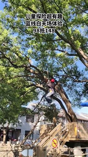 东大街 TREETOTREE 萃萃树探险乐园蓝线挑战赛来袭！110 - 130cm 娃专属，白天场 98 元，赠手套！ #老树 #同里古镇 #水车 #餐馆 #中式园林