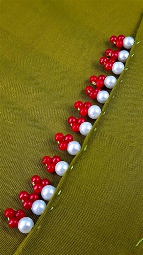 Unique border lace hand embroidery with pearl work tutorial for beginners #reels #handbroidery