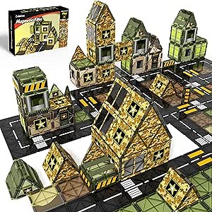 GobiDex Army Toys Magnetic Tiles Building Blocks Set for Kids Ages 3+ | STEM Magnet Military Toys for Kids Ages 3-5 4-8, Army Men Military Base Building Play, Educational Birthday Gifts for Boys
