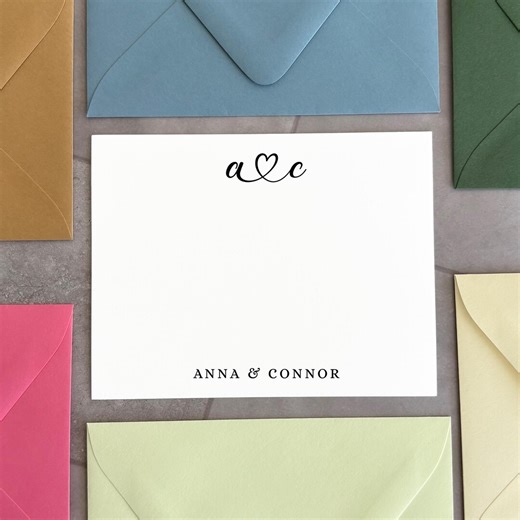 Thank You Cards With Envelopes, Couples Initials Notecards, Wedding Stationery Set - Thank You Notes Bridal Engagement Wedding Notecards - Etsy