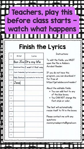 Classroom Brain Break: Finish the Lyric Challenge! 🎤🍎 (Students Love This)