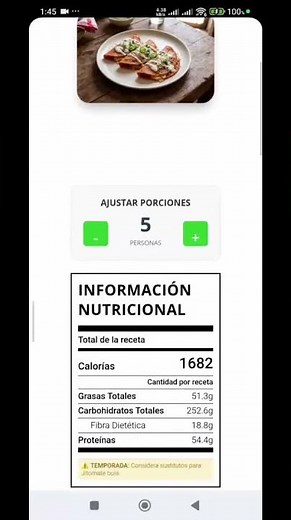 Observa como trabaja la calculadora en la Tabla Nutricional y los Ingredientes de cada Receta