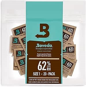 Boveda 62% Humidor Packets - 2 Way Humidity Control Packs- Size 1-20 Count Resealable Bag Accessories Bulk Packs Relative Packet