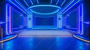 Futuristic TV Studio: Modern Broadcasting Equipment and Elegant Design for Live News and Sports