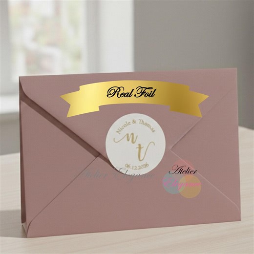 Foil Label, Round Labels, Custom Wedding Label, Initials, Any Name Date, Envelope Labels, Stickers, Customized, Engagement, Gold Foil, Cnd3a - Etsy