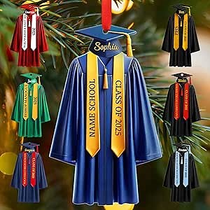 Graduation Ornaments Class of 2025 - Personalized Graduation Ornament 2024 2025, Grad Gown High School Senior Year Christmas Ornament 2025, College Grad Congratulations Graduated Gifts