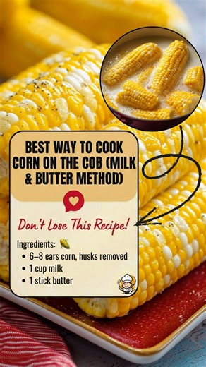 This is the way corn was meant to be cooked. Not rushed. Not plain. Milk. Butter. Time. The kernels turn tender and sweet, soaking up every bit of richness. You bite in and it tastes like summer dinners that didn’t need a recipe card. 🌽 How it’s done 1️⃣ Milk and butter warm together 2️⃣ Corn goes in 3️⃣ Gentle simmer 4️⃣ Pull it out dripping and golden That’s it. No grill. No fuss. Just a pot and patience. | Easy to Follow