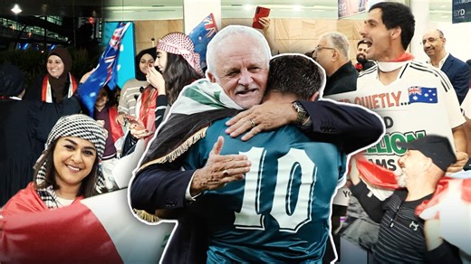 Graham Arnold no longer coaches Australia, but he was mobbed by fans at the airport