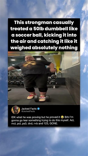 This strongman casually treated a 50lb dumbbell like a soccer ball