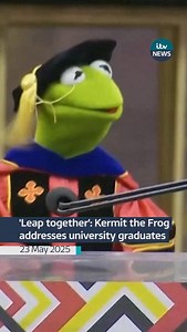 Kermit the Frog has addressed graduates from the University of Maryland in the US. The institution announced the Muppets character would be this year’s commencement speaker, with creator Jim Henson graduating from the university in 1960 #itvnews | ITV News
