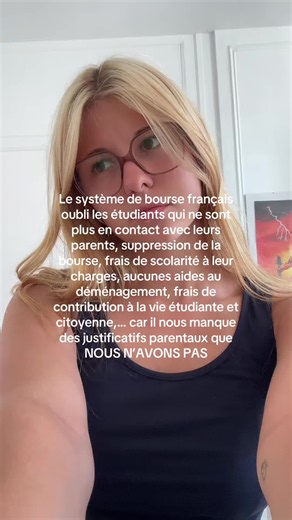 Alors que la plupart d’entre nous sont davantage travailleurs et passons la majorité de notre temps en dehors des cours à travailler et nous faire notre propre argent pour déjà subvenir à nos besoins tels que le loyer, l’électricité, les courses… Cela fait 2 ans que je suis éligible à la bourse à l’echelon minimal mais cela m’aide déjà beaucoup. En Mai 2026 je relance mon dossier de bourse pour l’année prochaine, qui est rejeté, car il manque « l’avis fiscale » de mes parents à qui je ne parle p