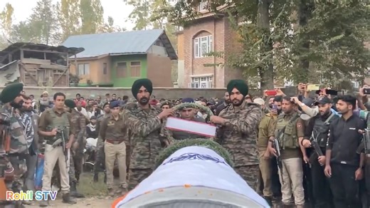 5K views · 245 reactions | The funeral rites for Army jawan Rifleman Kaisar Ahmad Shah, who was KIA in a terrorist attack in Botapathri area Gulmarg, reportedly held in Shangus Anantnag. ‎ إِنَّا ِلِلَّٰهِ وَإِنَّا إِلَيْهِ رَاجِعُونَ | Indian Armed Forces | Facebook