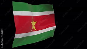 Suriname waving flag seamless loop animation. 4k Alpha Channel transparent background. 3d Suriname Flag on pole
