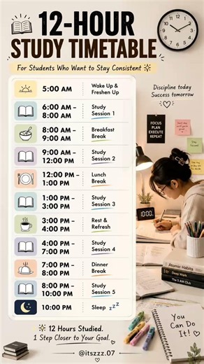 12 hours study time table 📚