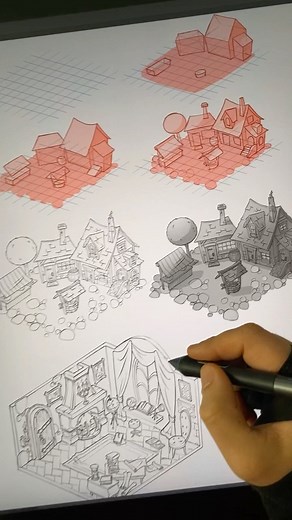 Mitch Leeuwe on Instagram: "How to make an isometric drawing! Do you make isometric drawings? Always fun to make isometric art. Often used for games, or for when your planning a complicated drawing. #drawing #gameart #isometricart #draw #doodle #art #artist #myart #howtodraw #drawingtips #mitchleeuwe #photoshopart #artwork"