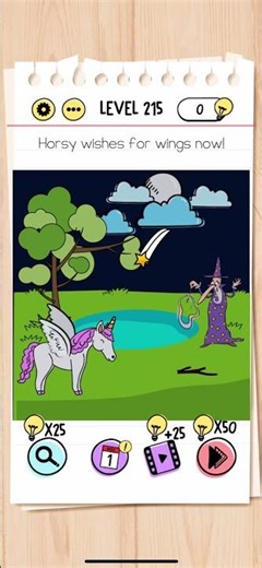 Brain Test Level 215 Horsy wishes for wings now Answers Solutions