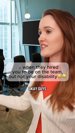 Stephanie Renberg on Instagram: "😅😂 honestly this drove me nuts when I worked corporate! don’t tell me to be a team player when you’re not gonna be a team player back lol 🌶️ EXCLUSIVE CONTENT for my Instagram SUBSCRIBERS! ❤️‍🔥 Alternate Text: 👩🏼‍🦯 when they hired you to be on the team, but not your disability 😅😂 Happy national disability employment awareness month! Video Description: This is a green screen skit with an office conference room background. Stephanie is wearing an orange sl
