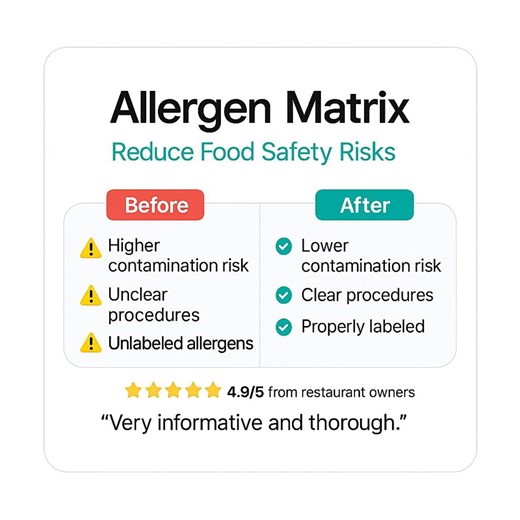 Restaurant HACCP Plan, Allergen Matrix Template (PDF) - Etsy UK