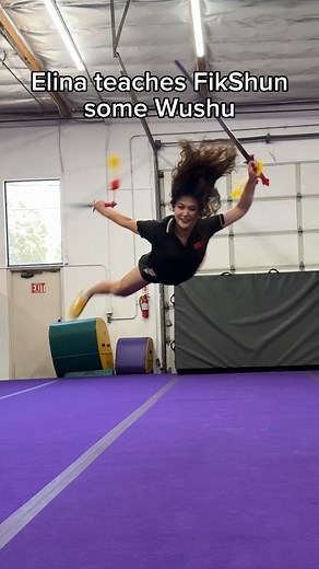 Elina Meng on Instagram: "Teaching FikShun Wushu‍ How’d he do?? #elinameng #fikshun #wushu #martialarts #kungfu #bts"