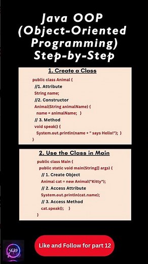 Part11: Java OOP Step-by-Step: Class, Object, Method ✅ | Follow for next part #java #shorts