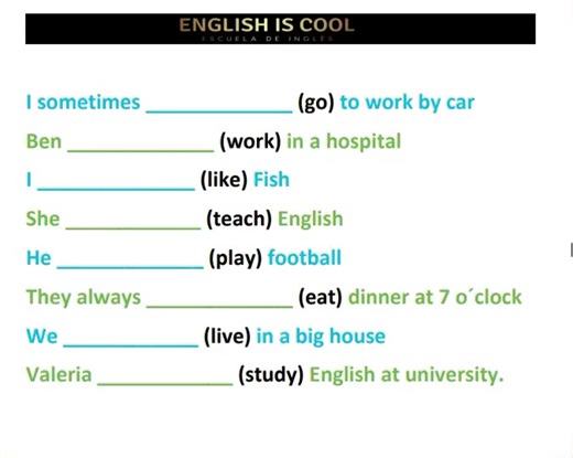 Simple present practice. Regla de la tercera persona. English is cool 😎 Escuela de inglés online. #cursodeingles #englishiscool #basicenglish #simplepresent