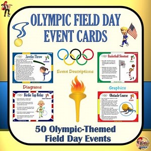 Field Day Activities - 50 Olympic Event Games & Task Cards - Elementary PE