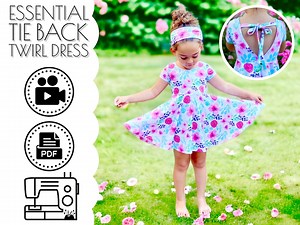 Babies and Girls Essential Tie Back Twirl Dress Sewing Pattern & VIDEO Tutorial | Printable PDF | Knit Sundress | Beginners | 3M to 10Y - Etsy