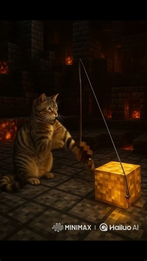 虎斑貓在豬布林堡壘釣魚🎣🐷 Tabby Cat Catches a Piglin Brute in Minecraft! #shorts