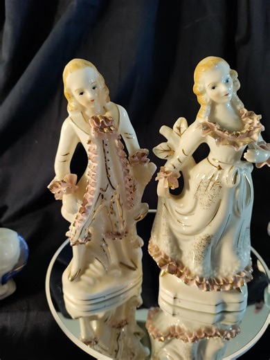 Vintage 7.5" Tall Figurines French Colonial Victorian Man and Woman Porcelain Exceptional - Etsy