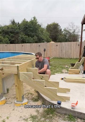 how I framed a wood deck with the proper brackets and anchors #Deckbuild #Backyardmakeover #Diyprojects #Homeimprovement