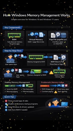 Windows Memory management works ? #networking #education #tech #technology #fyp