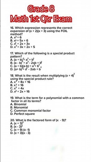 Grade 8 MATHEMATICS || First Quarter Exam || Part 2