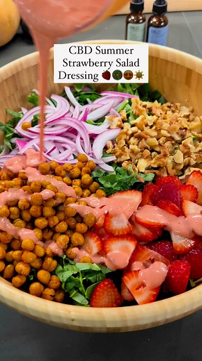 CBD Summer Strawberry Salad Dressing 🍓🥗😍☀️It’s Juneteenth!! I’m celebrating and relaxing with this summer salad topped with a tangy strawberry dressing infused with CBD😌🌿 You HAVE TO TRY this dressing because it’ll be your new favorite and you’ll be getting the benefits of Jireh Labs full spectrum and isolate CBD tinctures! Ingredients⬇️* 1 cup fresh strawberries, hulled* 2 tablespoons apple cider vinegar* 2 tablespoons agave* 2 tablespoons avocado oil* 1 tablespoon Dijon mustard* 1 clove g