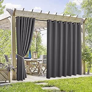 RYB HOME Extra Wide Outdoor Curtains 2 Panels - UV Protect Waterproof Privacy Outside Curtains for Patio Gazebo Balcony Lanai Pavilion Pergola Deck, Wide 105 x Long 108 inches, Grey